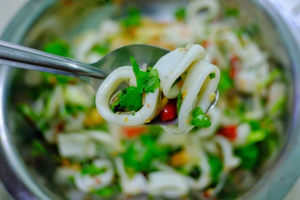 Menu Comida Tailandesa Deliciosa Salada Lula — Fotografia de Stock