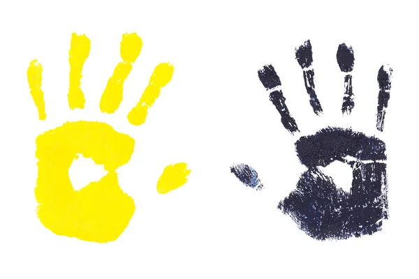 Impressões das mãos de crianças isoladas sobre um fundo branco — Fotografia de Stock