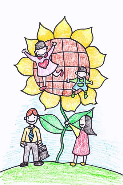 Childs crayon drawing of their family — Stock Photo, Image