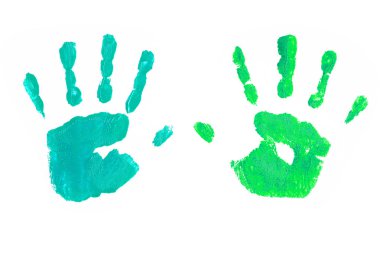 Handprints by children isolated on a white background clipart