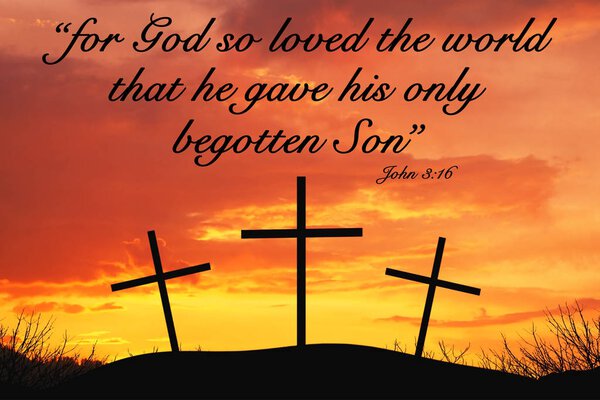 Christian Motivational quote with Three crosses on top of hill