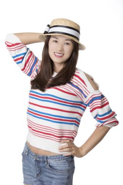 Beyaz adam izole bir Çinli Amerikalı kadın portresi