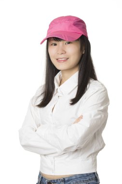 Beyaz adam izole bir Çinli Amerikalı kadın portresi