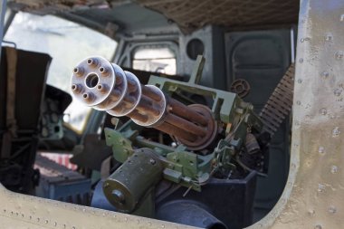 M134 Minigun inside  Huey helicopter at War Remnants Museum in H clipart