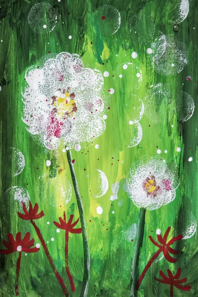 Pintura acrílica infantil de flores — Foto de Stock