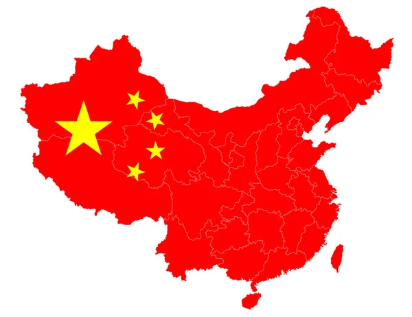 Mappa della Cina con la bandiera nazionale — Foto Stock