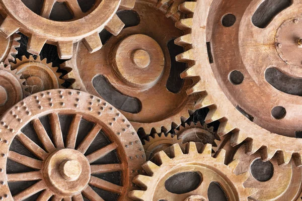 Close up pattern of sculpture using old rusted gears — Stock Photo, Image