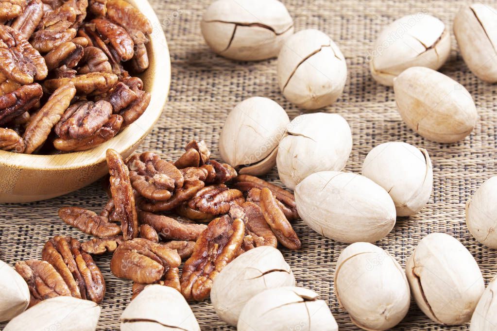 Close up of delicious pecan nuts, the perfect snack food