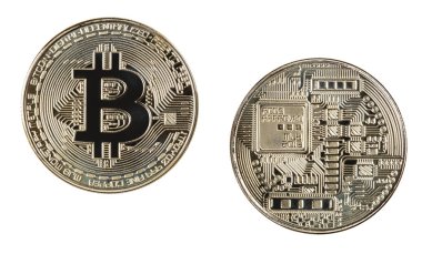 Altın bitcoin beyaz bir arka plan üzerinde izole