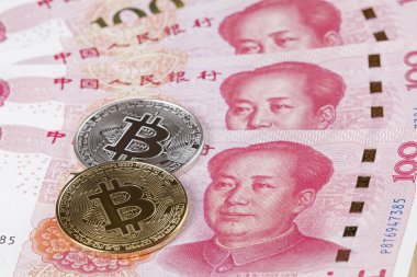 Çin 100 Rmb veya Yuan Başkan Mao ve bitcoins sunar