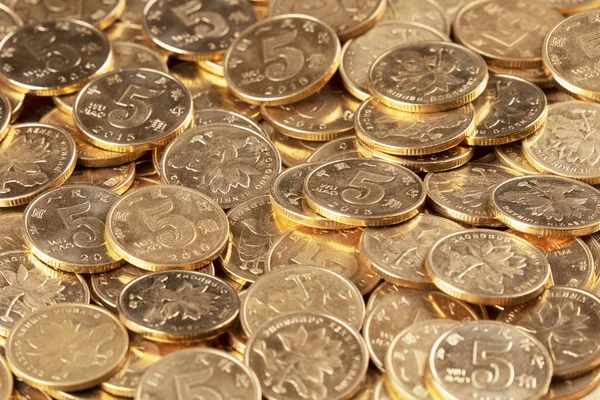 Close up de chinês 5 Miao fundo de moedas — Fotografia de Stock