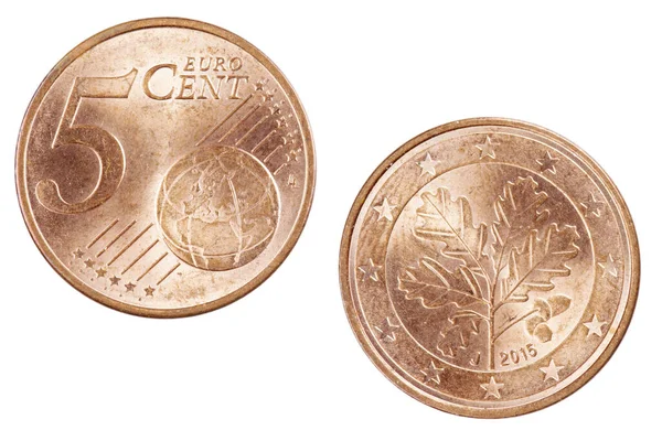 Przód Tył Monety Euro Centów Odizolowanej Białym Tle — Zdjęcie stockowe