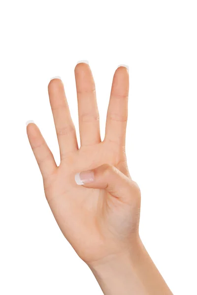 Mujer Caucásica Usando Mano Dedo Índice Gesto Mano Para Número —  Fotos de Stock