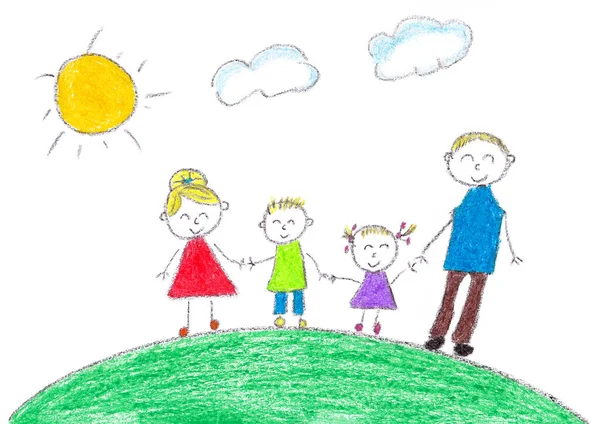 Child\'s simple drawing of their family with a white background