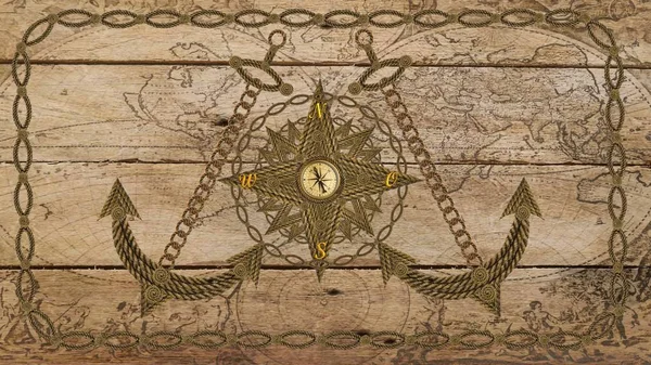 Compass Anchor Steering Wheel Image Wood — Stock Photo, Image