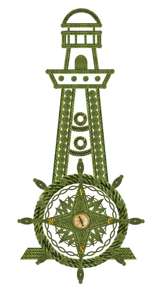 Kompass Leuchtturmrad Aus Alten Seilen — Stockfoto