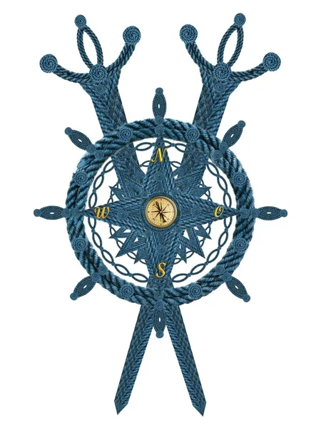 Kompass Svärd Hjul Från Gamla Rep — Stockfoto