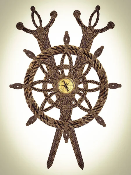 Compass Swords Wheel Old Ropes — Stock Photo, Image