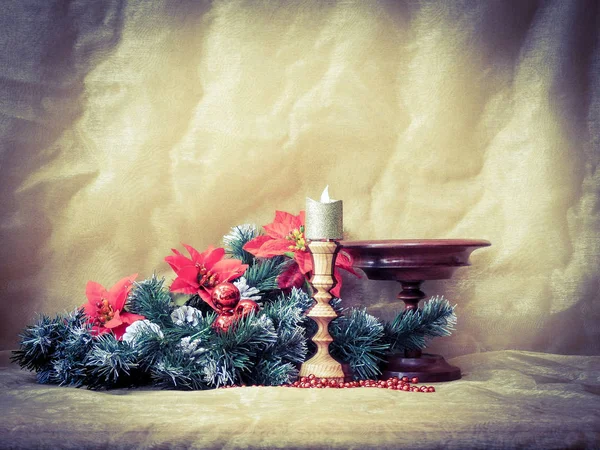 Christmas Picture Fir Green Candle Holder — Stock Photo, Image