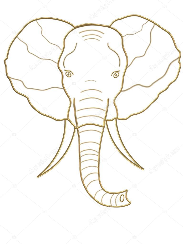 Beautiful drawing golden elephant head with tusk
