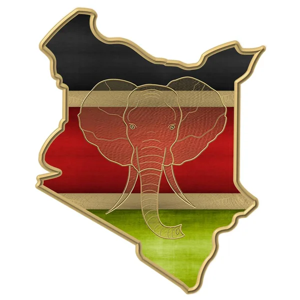 带有金象头的肯尼亚的颜色和地图 — 图库照片