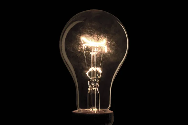 Siyah arka plan üzerine gerçekçi ampul. Karanlıkta ışık lamba. Elektrikli ampul. Karanlıkta parlayan ışık.