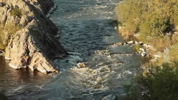 Malé horské řeky. Krajina s datového proudu, který teče mezi skalami. Voda v horách. Říční peřeje — Stock video