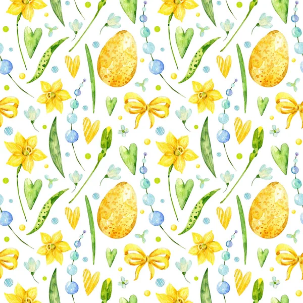 Acquerello Pasqua Modello Senza Soluzione Continuità Fondo Floreale Con Fiori — Foto Stock