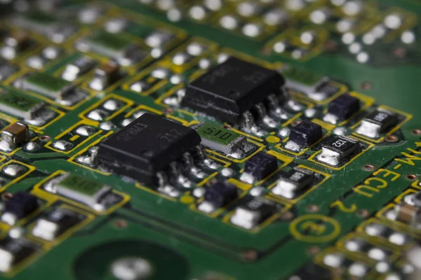 Leiterplatte Mit Chips Und Funkkomponenten Elektronik — Stockfoto