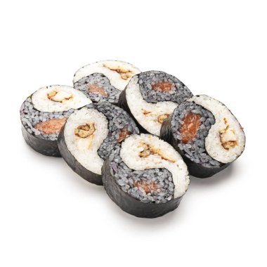 Beyaz arka planda deniz mahsulleri olan Japon suşisi...