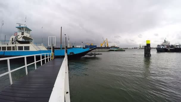 Большие промышленные суда пришвартованы в гавани Роттердама — стоковое видео