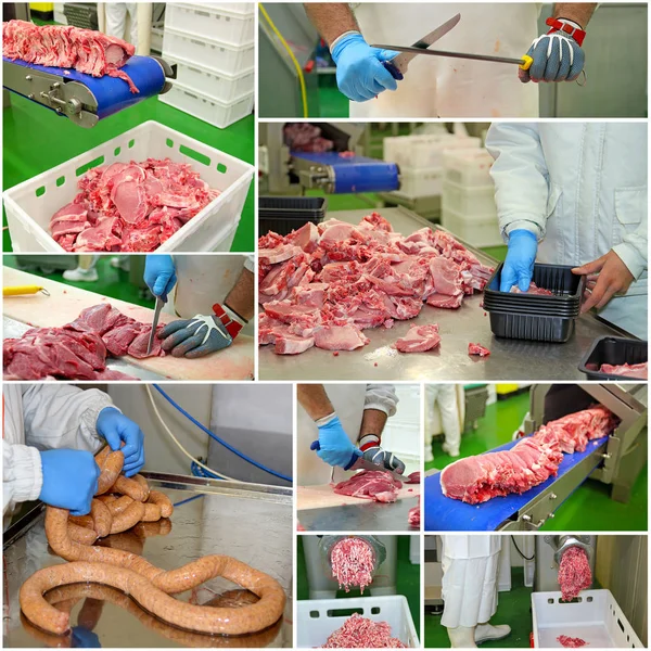 Húsfeldolgozó üzem - kollázs — Stock Fotó