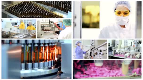 Farmaceutica Medicina Produzione Ampolle Farmaceutiche Pillole Compresse Capsule Montaggio Produzione — Video Stock