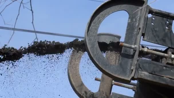 Roadworks Unloading Powdered Asphalt Truck Road Milling Machine Removes Old — Stock Video
