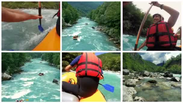 Grupo Homens Mulheres Rafting Água Branca Conceptual Multi Screen Video — Vídeo de Stock