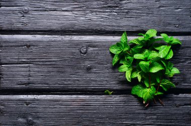 eski ahşap arka plan üzerinde yanmış nane demet