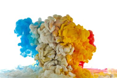 Suda mürekkep var. Splash akrilik boya karıştırma. Çok renkli sıvı d