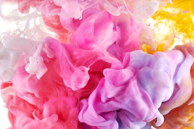 Suda mürekkep var. Splash akrilik boya karıştırma. Çok renkli sıvı d