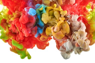 Suda mürekkep var. Splash akrilik boya karıştırma. Çok renkli sıvı d