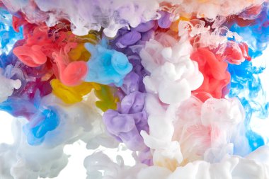 Suda mürekkep var. Splash akrilik boya karıştırma. Çok renkli sıvı d