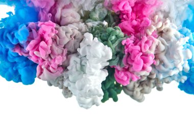 Suda mürekkep var. Splash akrilik boya karıştırma. Çok renkli sıvı d