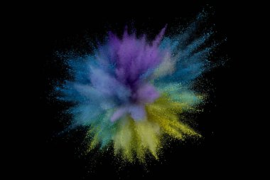 Renkli toz patlaması. Arka planda soyut çekim tozu. Albay