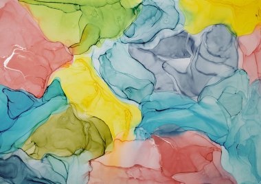 Alkol mürekkebi renkleri saydam. Soyut çok renkli mermer desen arkaplanı. Tasarım kağıdı, duvar kağıdı. Akrilik boyaları karıştırıyorum. Modern akışkan sanat. Alkol Mürekkebi Deseni