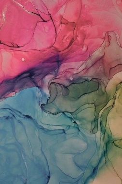 Alkol mürekkebi renkleri saydam. Soyut çok renkli mermer desen arkaplanı. Tasarım kağıdı, duvar kağıdı. Akrilik boyaları karıştırıyorum. Modern akışkan sanat. Alkol Mürekkebi Deseni