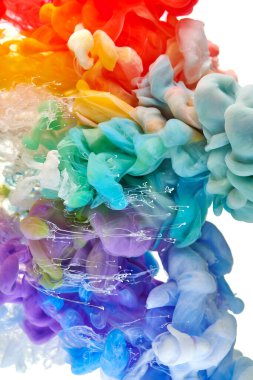 Suda mürekkep var. Splash akrilik boya karıştırma. Çok renkli sıvı boya. Soyut heykel arka plan rengi