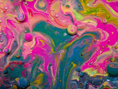 Renkli akrilik kabarcıklar. Soyut mürekkep tasarımı şablonu karışık doku arkaplanı. Sıvı renk arka planı. Duvar kağıdı deseni. Yağ posteri. Tasarım şablonu. Akışkan sanat