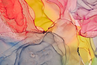 Alkol mürekkebi renkleri saydam. Soyut çok renkli mermer desen arkaplanı. Tasarım kağıdı, duvar kağıdı. Akrilik boyaları karıştırıyorum. Modern akışkan sanat. Alkol Mürekkebi Deseni