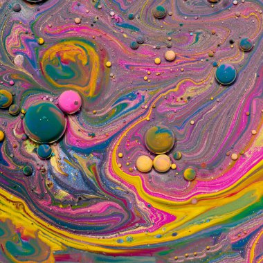 Renkli akrilik kabarcıklar. Soyut mürekkep tasarımı şablonu karışık doku arkaplanı. Sıvı renk arka planı. Duvar kağıdı deseni. Yağ posteri. Tasarım şablonu. Akışkan sanat