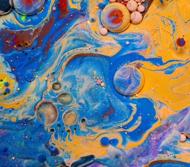 Renkli akrilik kabarcıklar. Soyut mürekkep tasarımı şablonu karışık doku arkaplanı. Sıvı renk arka planı. Duvar kağıdı deseni. Yağ posteri. Tasarım şablonu. Akışkan sanat