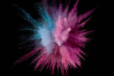 Renkli barut patlaması. Arka planda soyut yakın çekim tozu. Renkli bir patlama. Boya deliği